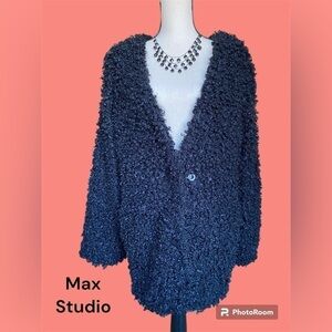 Max Studio- NWT black faux fur coat size medium. Toggle closure front. Pockets